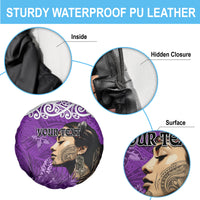 Custom New Zealand Womens Day Spare Tire Cover Traditional Maori Woman Polynesian Pattern Purple Color LT03 - Polynesian Pride