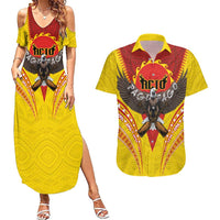 American Samoa Fautasi Race Couples Matching Summer Maxi Dress and Hawaiian Shirt Pago Pago-Aeto Samoan Tattoo and Eagle LT03 Yellow - Polynesian Pride