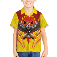 American Samoa Fautasi Race Family Matching Off The Shoulder Long Sleeve Dress and Hawaiian Shirt Pago Pago-Aeto Samoan Tattoo and Eagle LT03 Son's Shirt Yellow - Polynesian Pride