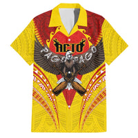 American Samoa Fautasi Race Family Matching Off Shoulder Maxi Dress and Hawaiian Shirt Pago Pago-Aeto Samoan Tattoo and Eagle LT03 Dad's Shirt - Short Sleeve Yellow - Polynesian Pride