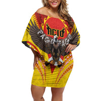 American Samoa Fautasi Race Off Shoulder Short Dress Pago Pago-Aeto Samoan Tattoo and Eagle