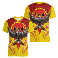 American Samoa Fautasi Race Women V-Neck T-Shirt Pago Pago-Aeto Samoan Tattoo and Eagle LT03 - Polynesian Pride