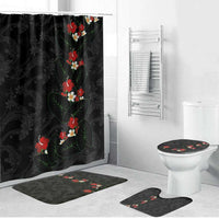 Hawaiian Taro Leaves-Hibiscus and Plumeria Bathroom Set Floral Tribal Tattoo Motif LT03 Bathroom Set (4 pcs) Black - Polynesian Pride