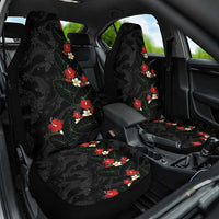 Hawaiian Taro Leaves-Hibiscus and Plumeria Car Seat Cover Floral Tribal Tattoo Motif LT03 One Size Black - Polynesian Pride