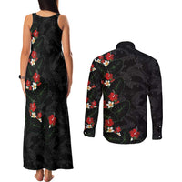 Hawaiian Taro Leaves-Hibiscus and Plumeria Couples Matching Tank Maxi Dress and Long Sleeve Button Shirt Floral Tribal Tattoo Motif LT03 - Polynesian Pride