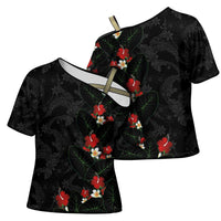 Hawaiian Taro Leaves-Hibiscus and Plumeria Cross Shoulder Shirt Floral Tribal Tattoo Motif LT03 - Polynesian Pride
