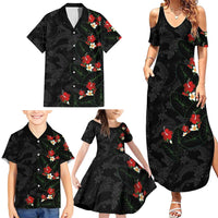 Hawaiian Taro Leaves-Hibiscus and Plumeria Family Matching Summer Maxi Dress and Hawaiian Shirt Floral Tribal Tattoo Motif LT03 - Polynesian Pride