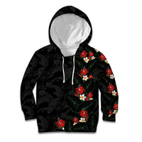 Hawaiian Taro Leaves-Hibiscus and Plumeria Kid Hoodie Floral Tribal Tattoo Motif LT03 Hoodie Black - Polynesian Pride