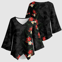 Hawaiian Taro Leaves-Hibiscus and Plumeria Kimono Sleeve Blouse Floral Tribal Tattoo Motif LT03 - Polynesian Pride