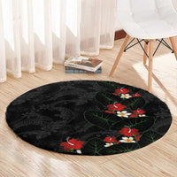 Hawaiian Taro Leaves-Hibiscus and Plumeria Round Carpet Floral Tribal Tattoo Motif LT03 - Polynesian Pride