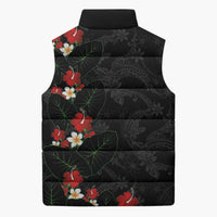 Hawaiian Taro Leaves-Hibiscus and Plumeria Sleeveless Puffer Jacket Floral Tribal Tattoo Motif LT03 - Polynesian Pride