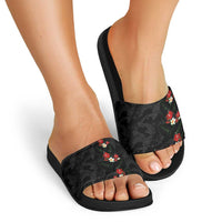 Hawaiian Taro Leaves-Hibiscus and Plumeria Slide Sandals Floral Tribal Tattoo Motif LT03 - Polynesian Pride
