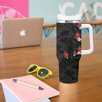 Hawaiian Taro Leaves-Hibiscus and Plumeria Tumbler With Handle Floral Tribal Tattoo Motif LT03 - Polynesian Pride