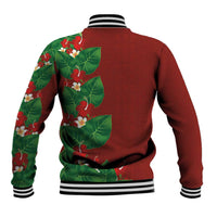 Hawaiian Taro Leaves-Hibiscus and Plumeria Baseball Jacket Polynesian Art-Kakau Tattoo Red LT03 - Polynesian Pride
