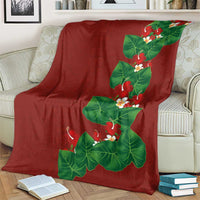 Hawaiian Taro Leaves-Hibiscus and Plumeria Blanket Polynesian Art-Kakau Tattoo Red LT03 - Polynesian Pride