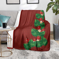 Hawaiian Taro Leaves-Hibiscus and Plumeria Blanket Polynesian Art-Kakau Tattoo Red LT03 - Polynesian Pride