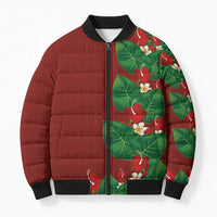 Hawaiian Taro Leaves-Hibiscus and Plumeria Bomber Puffer Jacket Polynesian Art-Kakau Tattoo Red LT03 Unisex Red - Polynesian Pride