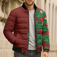 Hawaiian Taro Leaves-Hibiscus and Plumeria Bomber Puffer Jacket Polynesian Art-Kakau Tattoo Red LT03 - Polynesian Pride