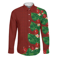 Hawaiian Taro Leaves-Hibiscus and Plumeria Family Matching Off Shoulder Short Dress and Hawaiian Shirt Polynesian Art-Kakau Tattoo Red LT03 Dad's Shirt - Long Sleeve Red - Polynesian Pride