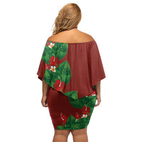 Hawaiian Taro Leaves-Hibiscus and Plumeria Family Matching Off Shoulder Short Dress and Hawaiian Shirt Polynesian Art-Kakau Tattoo Red LT03 - Polynesian Pride