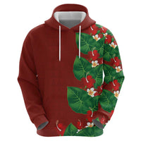 Hawaiian Taro Leaves-Hibiscus and Plumeria Hoodie Polynesian Art-Kakau Tattoo Red LT03 - Polynesian Pride