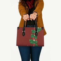 Hawaiian Taro Leaves-Hibiscus and Plumeria Leather Bag Polynesian Art-Kakau Tattoo Red LT03 - Polynesian Pride