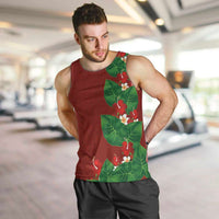 Hawaiian Taro Leaves-Hibiscus and Plumeria Men Tank Top Polynesian Art-Kakau Tattoo Red LT03 Red - Polynesian Pride