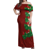 Hawaiian Taro Leaves-Hibiscus and Plumeria Off Shoulder Maxi Dress Polynesian Art-Kakau Tattoo Red LT03 Women Red - Polynesian Pride