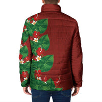 Hawaiian Taro Leaves-Hibiscus and Plumeria Padded Jacket Polynesian Art-Kakau Tattoo Red LT03 - Polynesian Pride