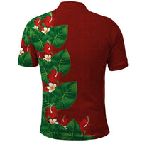 Hawaiian Taro Leaves-Hibiscus and Plumeria Polo Shirt Polynesian Art-Kakau Tattoo Red LT03 - Polynesian Pride