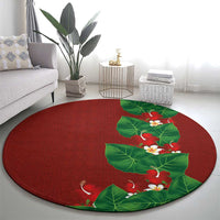 Hawaiian Taro Leaves-Hibiscus and Plumeria Round Carpet Polynesian Art-Kakau Tattoo Red LT03 - Polynesian Pride