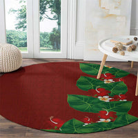 Hawaiian Taro Leaves-Hibiscus and Plumeria Round Carpet Polynesian Art-Kakau Tattoo Red LT03 - Polynesian Pride