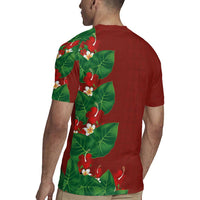 Hawaiian Taro Leaves-Hibiscus and Plumeria Rugby Jersey Polynesian Art-Kakau Tattoo Red LT03 - Polynesian Pride