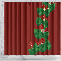Hawaiian Taro Leaves-Hibiscus and Plumeria Shower Curtain Polynesian Art-Kakau Tattoo Red LT03 - Polynesian Pride
