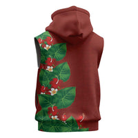 Hawaiian Taro Leaves-Hibiscus and Plumeria Sleeveless Zip Hoodie Polynesian Art-Kakau Tattoo Red LT03 - Polynesian Pride