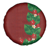 Hawaiian Taro Leaves-Hibiscus and Plumeria Spare Tire Cover Polynesian Art-Kakau Tattoo Red LT03 - Polynesian Pride