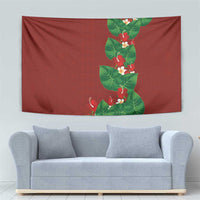 Hawaiian Taro Leaves-Hibiscus and Plumeria Tapestry Polynesian Art-Kakau Tattoo Red LT03 - Polynesian Pride