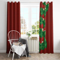 Hawaiian Taro Leaves-Hibiscus and Plumeria Window Curtain Polynesian Art-Kakau Tattoo Red LT03 - Polynesian Pride