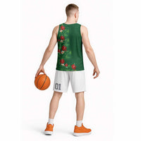 Hawaiian Taro Leaves-Hibiscus and Plumeria Basketball Jersey Polynesian Art-Kakau Tattoo Green LT03 - Polynesian Pride