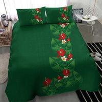Hawaiian Taro Leaves-Hibiscus and Plumeria Bedding Set Polynesian Art-Kakau Tattoo Green LT03 - Polynesian Pride