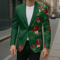 Hawaiian Taro Leaves-Hibiscus and Plumeria Blazer Polynesian Art-Kakau Tattoo Green LT03 - Polynesian Pride