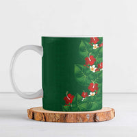 Hawaiian Taro Leaves-Hibiscus and Plumeria Ceramic Mug Polynesian Art-Kakau Tattoo Green LT03 Green - Polynesian Pride