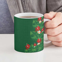 Hawaiian Taro Leaves-Hibiscus and Plumeria Ceramic Mug Polynesian Art-Kakau Tattoo Green LT03 - Polynesian Pride