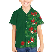 Hawaiian Taro Leaves-Hibiscus and Plumeria Family Matching Short Sleeve Bodycon Dress and Hawaiian Shirt Polynesian Art-Kakau Tattoo Green LT03 Son's Shirt Green - Polynesian Pride