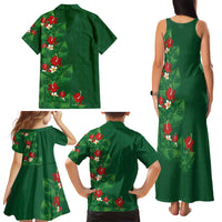 Hawaiian Taro Leaves-Hibiscus and Plumeria Family Matching Tank Maxi Dress and Hawaiian Shirt Polynesian Art-Kakau Tattoo Green LT03 - Polynesian Pride
