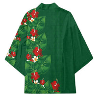 Hawaiian Taro Leaves-Hibiscus and Plumeria Kimono Polynesian Art-Kakau Tattoo Green LT03 - Polynesian Pride