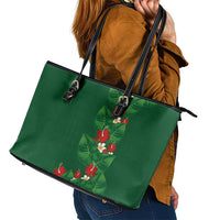 Hawaiian Taro Leaves-Hibiscus and Plumeria Leather Tote Bag Polynesian Art-Kakau Tattoo Green LT03 - Polynesian Pride