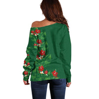 Hawaiian Taro Leaves-Hibiscus and Plumeria Off Shoulder Sweater Polynesian Art-Kakau Tattoo Green LT03 - Polynesian Pride