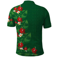 Hawaiian Taro Leaves-Hibiscus and Plumeria Polo Shirt Polynesian Art-Kakau Tattoo Green LT03 - Polynesian Pride