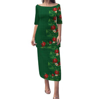 Hawaiian Taro Leaves-Hibiscus and Plumeria Puletasi Polynesian Art-Kakau Tattoo Green LT03 Long Dress Green - Polynesian Pride
